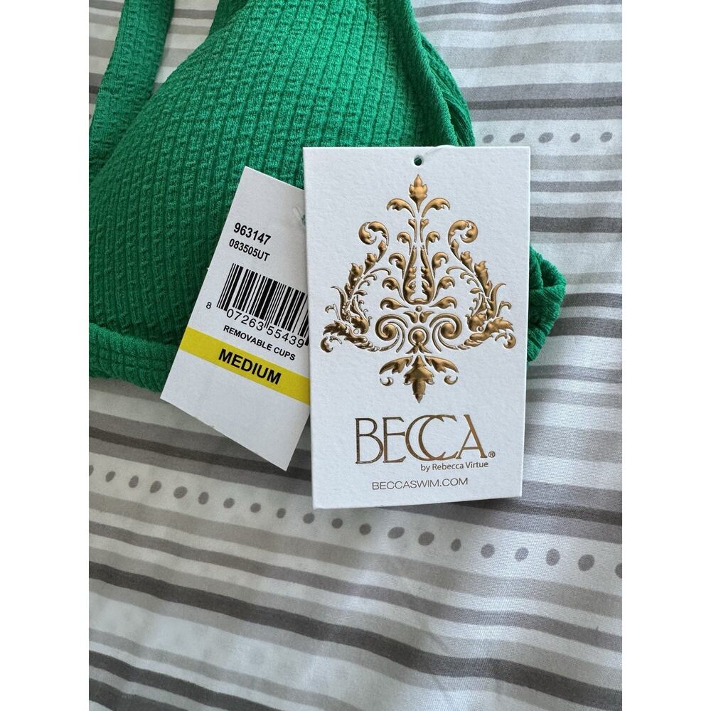 NWT Becca Green Pucker Up Tear Drop Bikini Top Ribbed Swimwear Medium - Picture 5 of 6